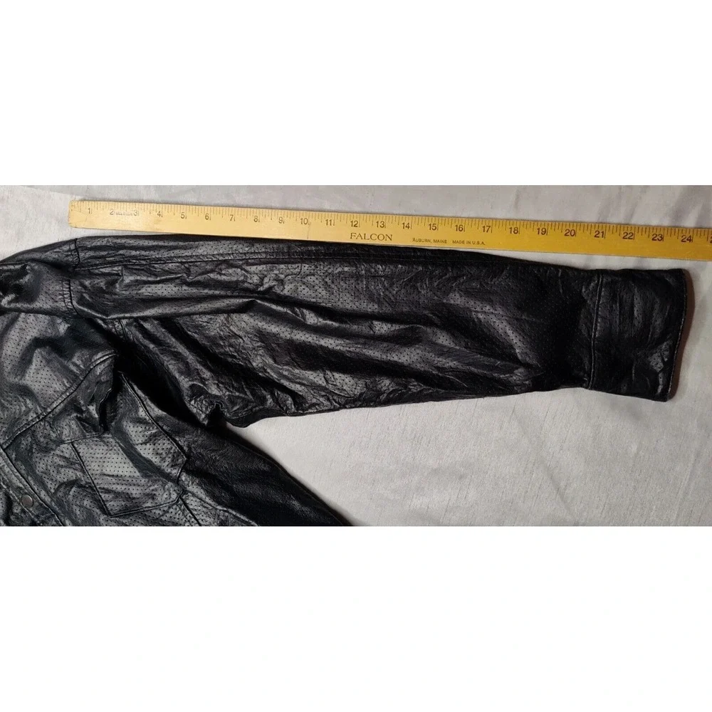 VTG MAS LEATHER Men Medium Black Snap Button Mesh Lined Long Sleeve Jacket - Picture 14 of 16